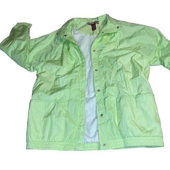 Vintage 80s Neon Green Oversized Shell Rain Jacket - Picture 2 of 8